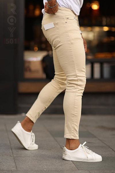 ROY501 Ανδρικό κρεμ τζιν παντελόνι Skinny Leg Ανδρικό κρεμ τζιν Skinny Fit