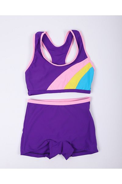 Lio20 Girl's Purple Color Swimsuit Bikini with Bottom-Top Shorts