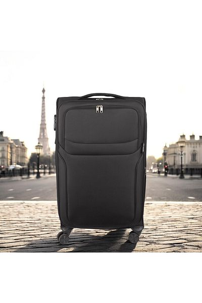 Naimeed Company Troler mic de călătorie, Naimeed D5971, 4 roți duble 360 ​​grade, material textil, Negru, 36x23x52cm