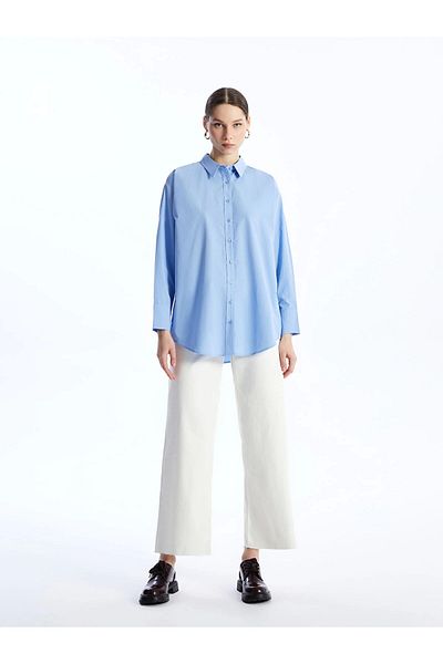 LC Waikiki Lcw Modest Blue Plain Poplin Women's Shirt Tunic