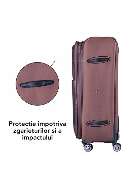Naimeed Company Troler mic de călătorie, Naimeed D6000, 4 roți duble 360 ​​grade, material textil, maro, 35x21x58cm