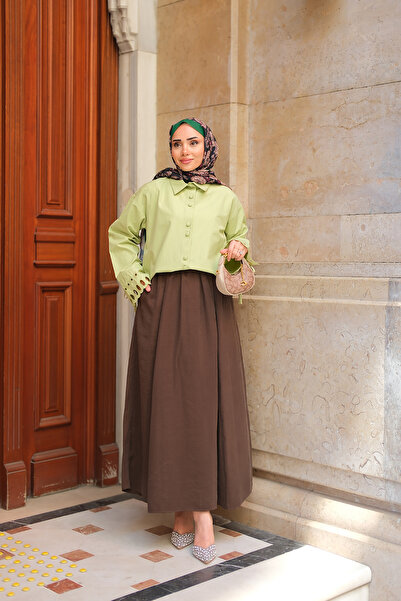 LOCCO Women's Crinkled Flared Skirt Brown