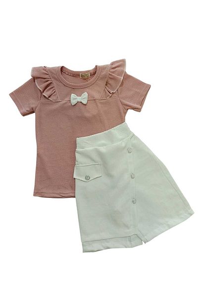 Kamex Bow Blouse and Button Detail Shorts Set