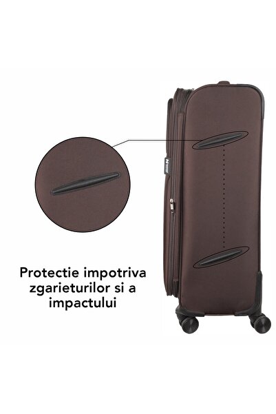 Naimeed Company Troler mic de călătorie, Naimeed D5973, 4 roți duble 360 ​​grade, material textil, maro, 36x23x52cm