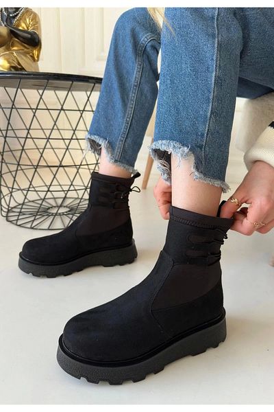 HAZEGO Botine Jety din piele intoarsa neagra