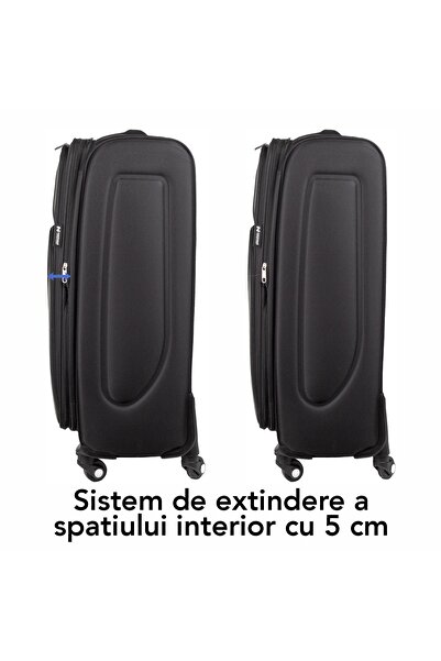 Naimeed Company Troler mic de călătorie, Naimeed D5979, 4 roți, material textil, lacăt cu combinație, negru, 35.5x26x52cm