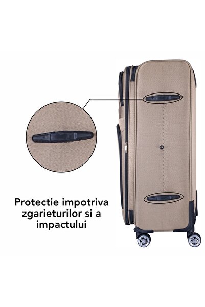 Naimeed Company Troler mic de călătorie, Naimeed D6001, 4 roți duble 360 ​​grade, material textil, crem, 35x21x58cm
