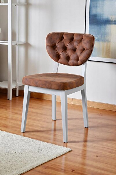 MYMASSA Boston Sandalye - Milas Kahve - Beyaz Gürgen Iskelet - Salon Sandalyesi / Mutfak Sandalyesi