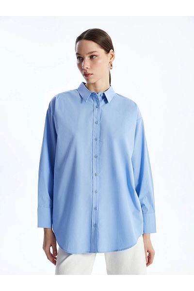 LC Waikiki Lcw Modest Blue Plain Poplin Women's Shirt Tunic