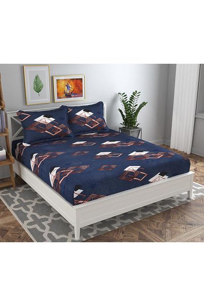 BSB HOME Glace Cotton Single Bedsheet With Pillow Cover – 148 X 228 Cm – Navy