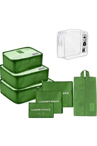 Quasar & Co. Set of 7 Luggage Organizer Covers with Cosmetic Bag, Suitcase/trolley Accessories, Green