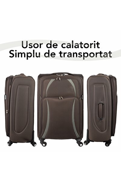 Naimeed Company Troler mic de călătorie, Naimeed D5982, 4 roți, material textil, lacăt cu combinație, maro, 35.5x26x52cm