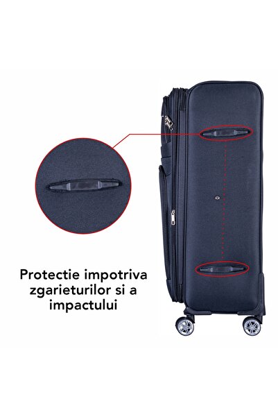 Naimeed Company Troler mic de călătorie, Naimeed D6004, 4 roți duble 360 ​​grade, material textil, Negru, 35x21x58cm