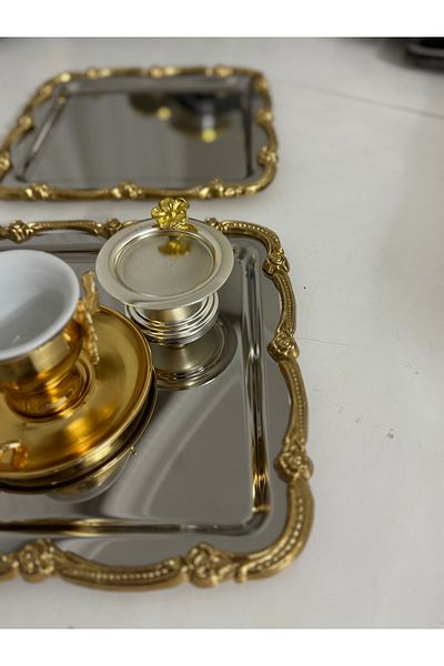 Elzemm store Stainless Steel 2 Pcs Square Serving and Presentation Tray with Edge Frame