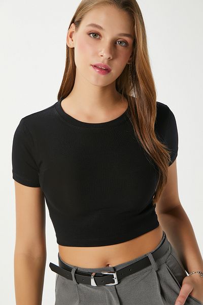 Ritnice Bluză neagră Deal Lux Touch Soft Texture Crop pentru femei