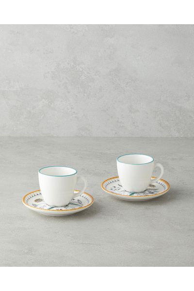 English Home Zelia Bone Porcelain 4 Piece Coffee Cup Set for 2 People 90 ml Colorful