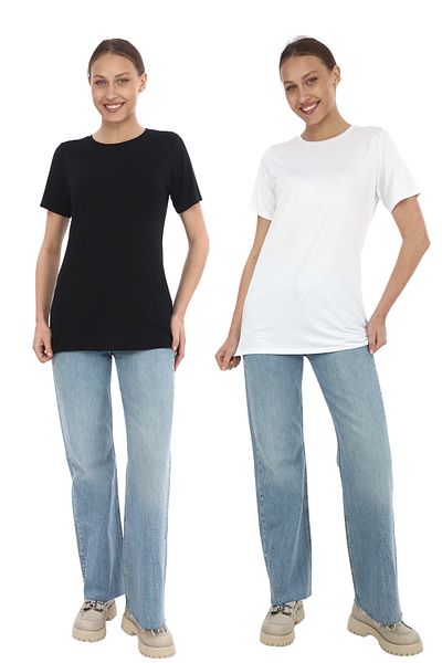 penyebizden Soft Viscose Long Tunic-Black-White