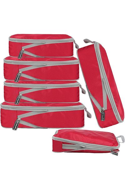 Quasar & Co. Set of 6 Luggage Organizer Covers ®, waterproof, Compression/expansion system, with Zipper, red