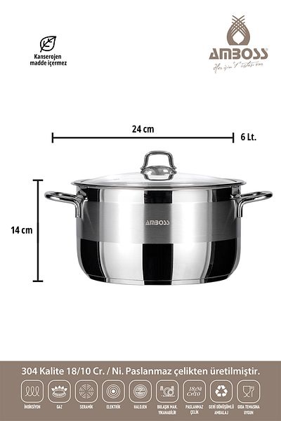 Amboss Oală adâncă din oțel inoxidabil Saphire de 24 cm cu capac din oțel