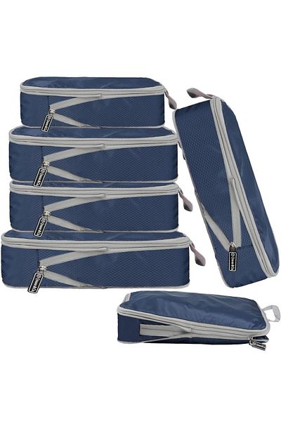 Quasar & Co. Set of 6 Luggage Organizer Covers ®, waterproof, compression/expansion system, zipper, navy blue