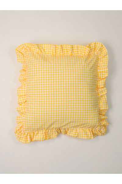 Galia Tasarım 100% Organic Cotton Poplin Yellow-White Gingham Flounce Frilly Pillow Case