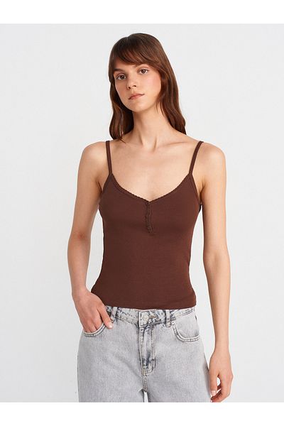 Dilvin 21008 Buttoned Straps Top-Light Brown
