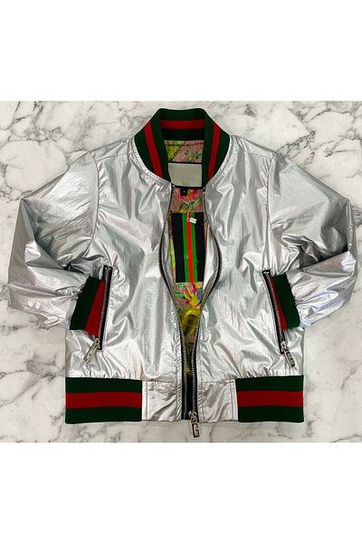 STYLENEST Unisex Silver Color Bomber Jacket with Lion Figure