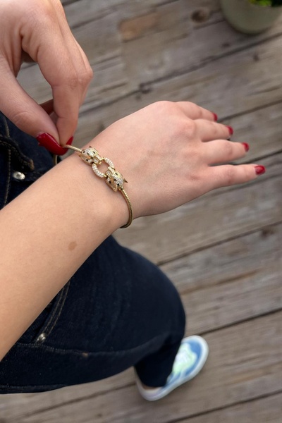 Utku Kuyumculuk 14 Ayar Çift Başlı Panter Tasarım Italyan Bilezik