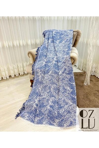 Özlü Home Scaun din bumbac cu brațe - Husă pentru canapea 170x320 Alaca Sax Blue șal anti-alunecare