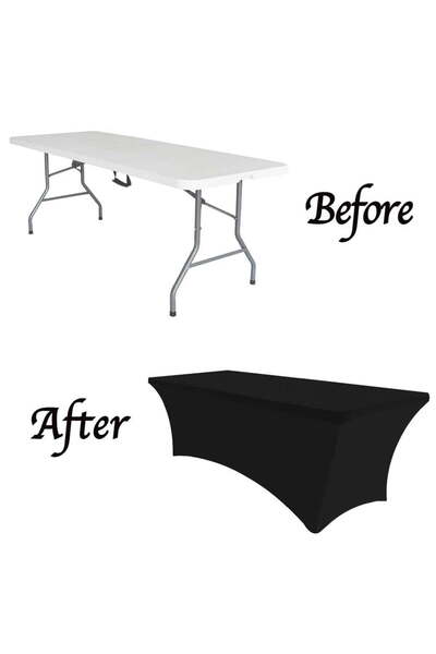 Quasar & Co. Event table cover, catering tablecloth, fastening system, elastic, 244x75x75cm, polyester, black