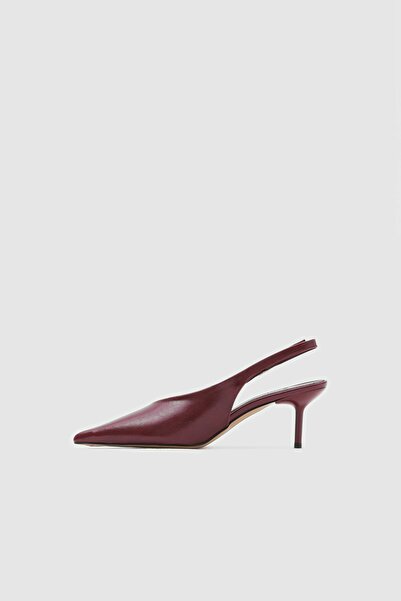 Seniorah Burgundy Skin Pointed Toe Open Back Women's Heeled Shoes