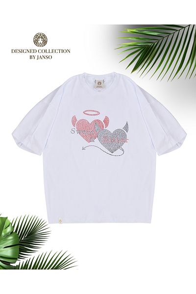 JANSO GROUP -Women Short Sleeve Heart Printed Tshirt Large Size Oversize Cotton Fabric