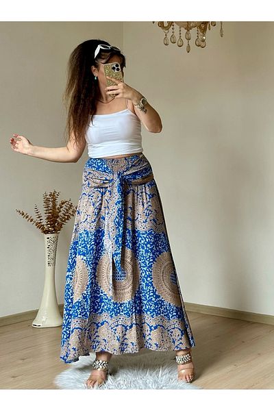 AZRA BUTİK Fusta albastră cu model autentic