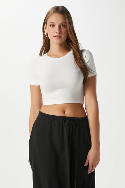 Ritnice Γυναικεία μπλούζα Deal Lux Touch Soft Texture Crop Λευκή