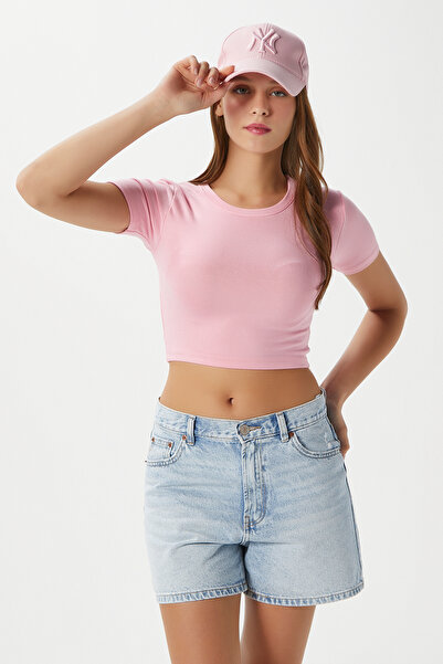 Ritnice Women's Deal Lux Touch Soft Texture Crop Pink Blouse