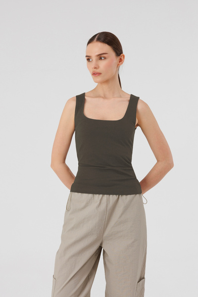 Evermade Square Neck Strap Soft Textured Cotton Basic Blouse