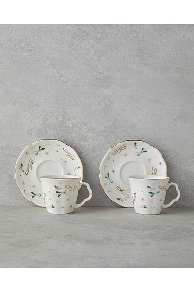 English Home Greena Bone Porcelain 4 Piece Coffee Cup Set for 2 People 80 ml Colorful