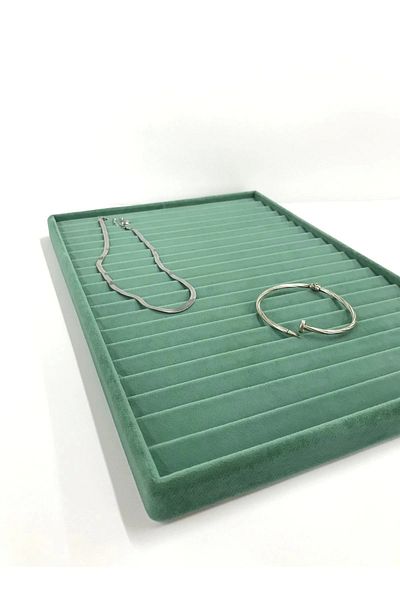 MeGass Dekor Domestic Production Madrid Model Suede Fabric Green Color 34/24 Cm Stepped Drawer Ici Bracelet-necklace Stand