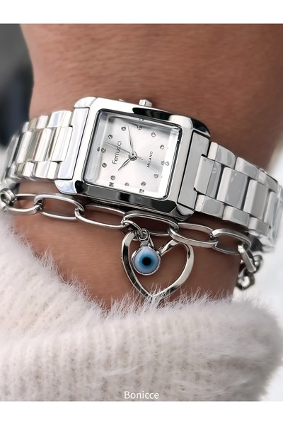 Ferrucci Gümüş Renk Çelik Kordon Su Geçirmez Garantili Kadın Kol Saati+bileklik