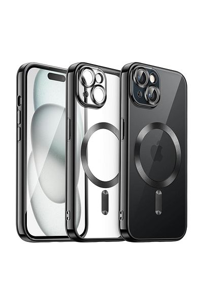 REDz Accessories Husă Luxe Armor, Magsafe, pentru iPhone 15 Plus, protecție cameră, silicon, transparentă, neagră