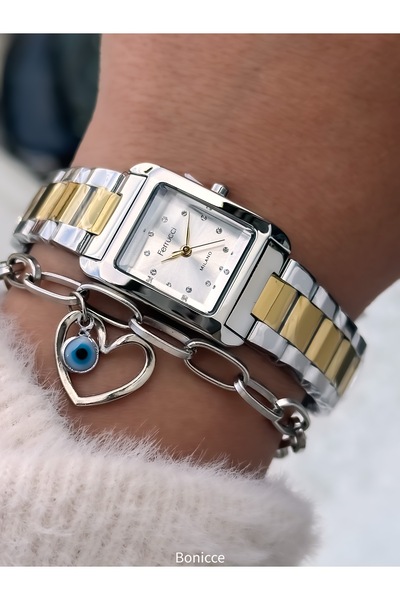 Ferrucci Brand Silver Color,Steel Cord Women Wrist Watch 2 Bracelet with Pearl