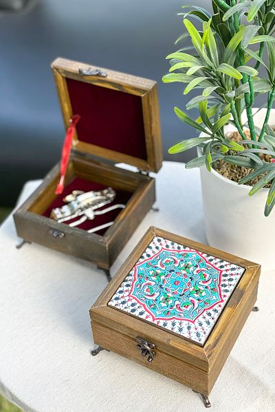FARİKA Wooden Patterned Multi-Purpose Jewelry - Jewelry Box - Asena