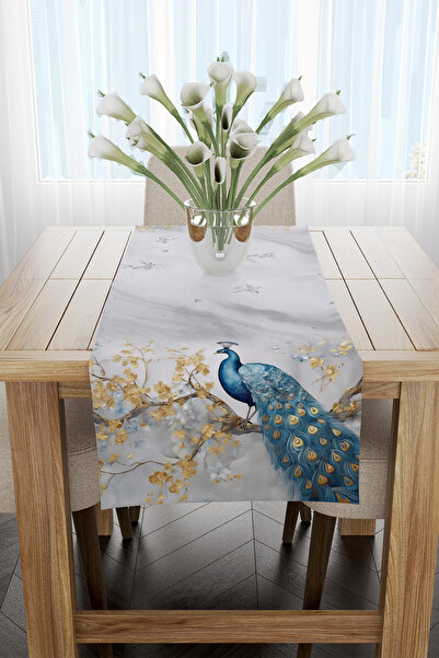 EsnafAli عداء منقوش على شكل طاووس استوائي أزرق مقاس 40 × 140 سم