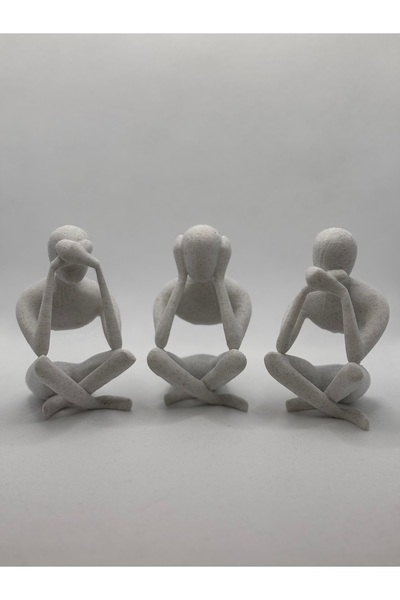3D Üçlü Düşünen Adam ( Görmedim, Duymadım, Bilmiyorum) Soyut Biblo 3’lü Set M...