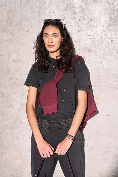 bilcee Γυναικείο μπλουζάκι Anthracite Washed Stone Oversize 3912