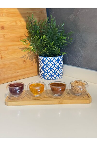 Janset Set of Bamboo Long Plate and Jam Bowl