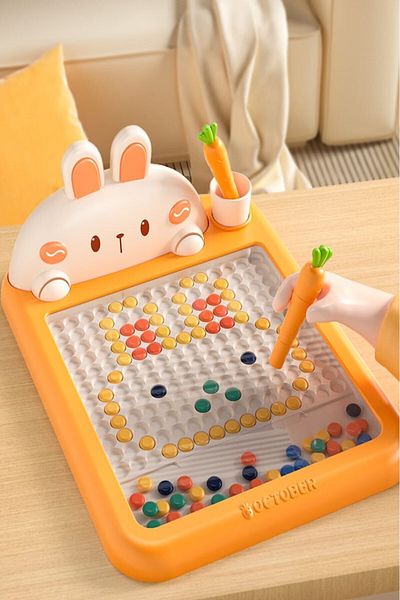 TİNEKE Magnetic Coding Toy Drawing Board Bead Radish Pen Montessori Early Education Tablet Rabbit