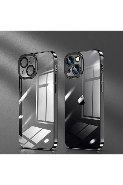 REDz Accessories Carcasă Luxury Model, acoperire completă, pentru iPhone 15 Plus, margini colorate, silicon transparent, neagră