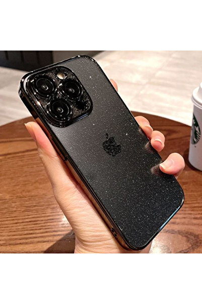 REDz Accessories Carcasă Glow Armor, cu sclipici și margini colorate, compatibilă cu iPhone 15 Pro Max, rezistentă la șocuri, neagră