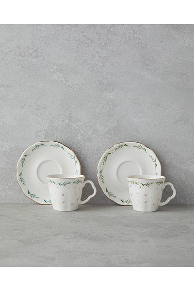 English Home Floria Bone Porcelain 4 Piece Coffee Cup Set for 2 People 80 ml Colorful